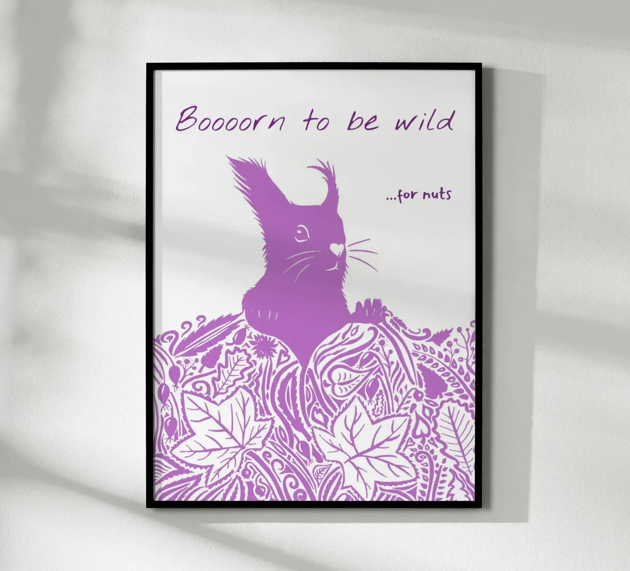 Boooorn to be wild ...for nuts - Eichhörnchen in rosa poster con telaio in legno da PaperLine Art