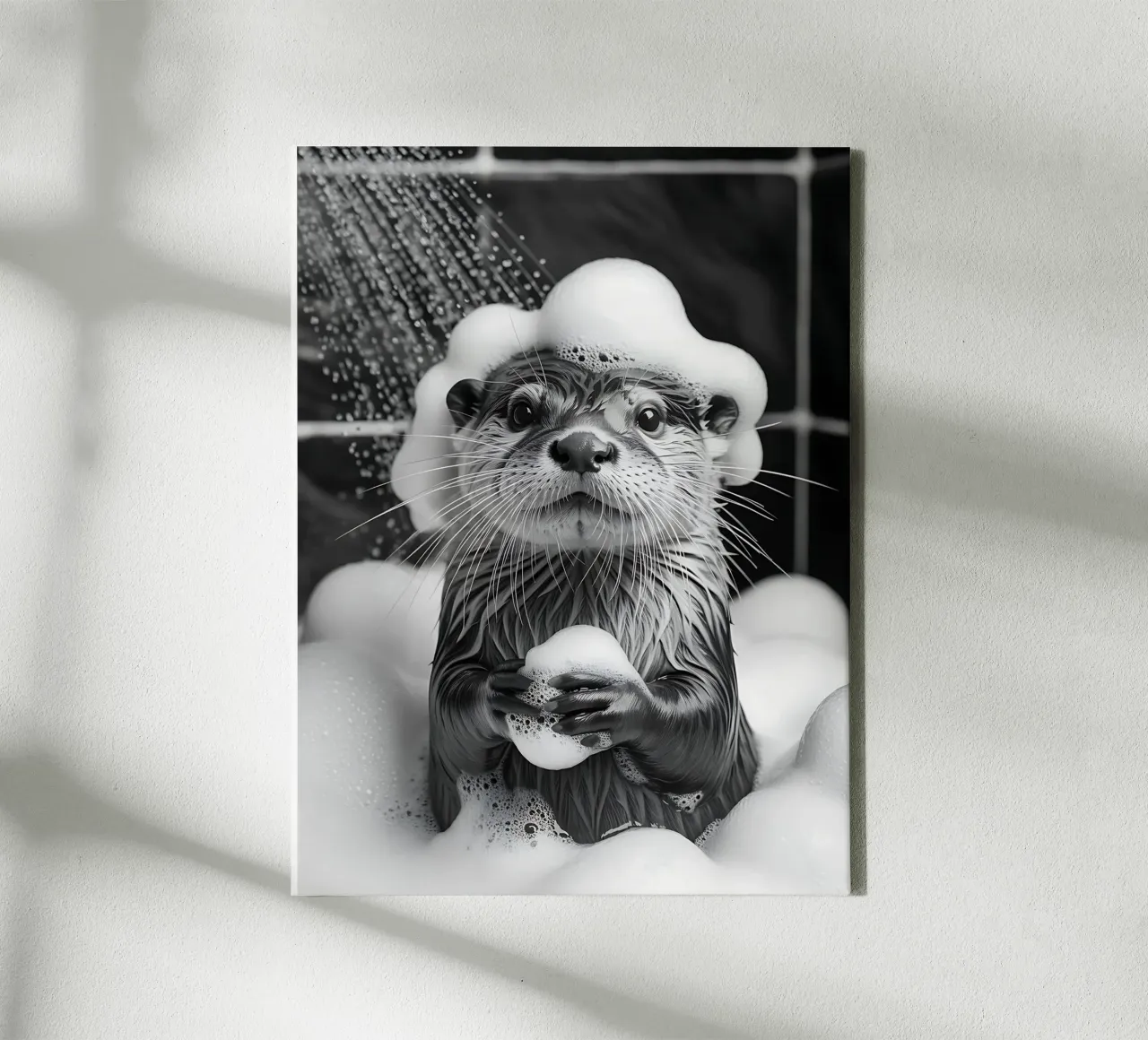 Foaming Otter in the Shower canvas with Floater frame by Plain Thoughts