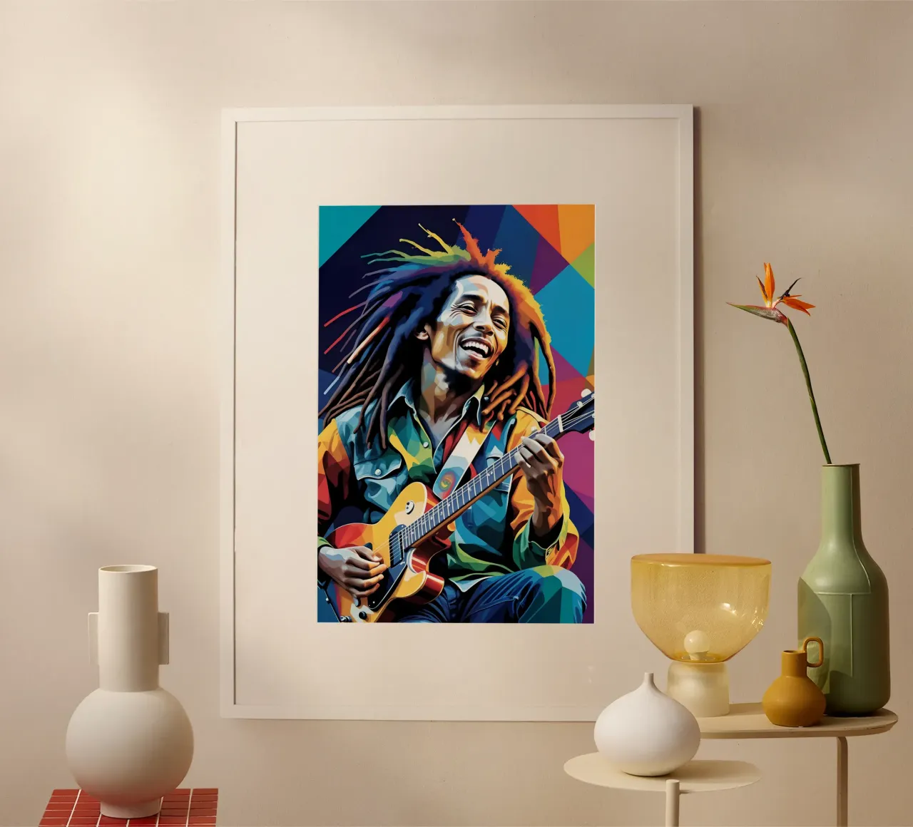 Bob Marley suonare la chitarra arte poster con telaio in alluminio da BONANZA