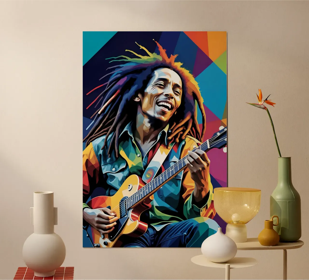 Bob Marley suonare la chitarra arte poster con telaio in alluminio da BONANZA