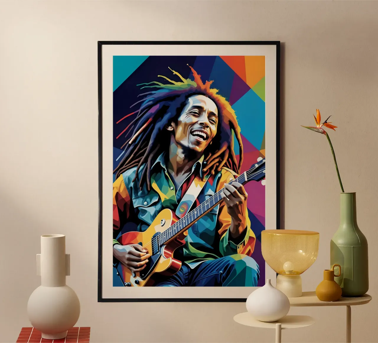 Bob Marley suonare la chitarra arte poster con telaio in alluminio da BONANZA