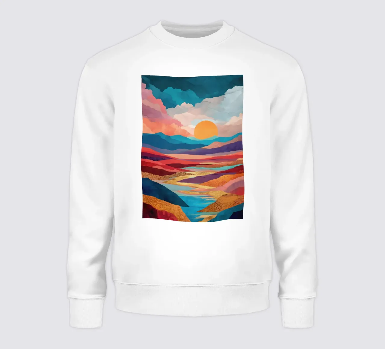 Abstract Colorful Landscape with Golden River and Sunset Sky felpa da Dune