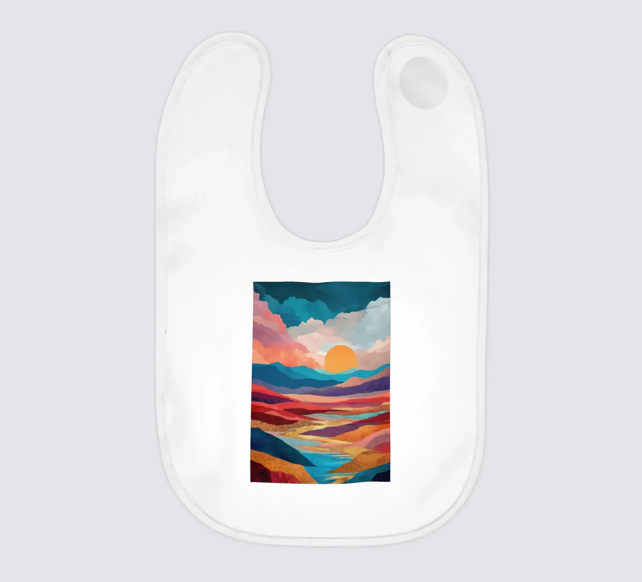 Abstract Colorful Landscape with Golden River and Sunset Sky bavaglino da Dune