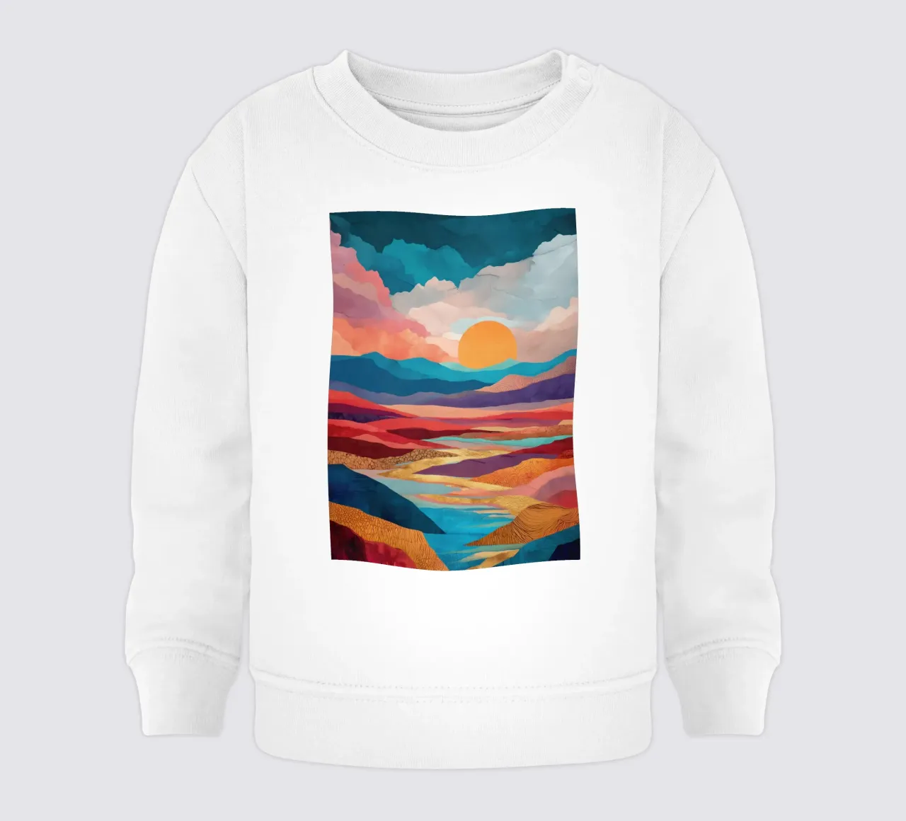 Abstract Colorful Landscape with Golden River and Sunset Sky felpa neonato da Dune