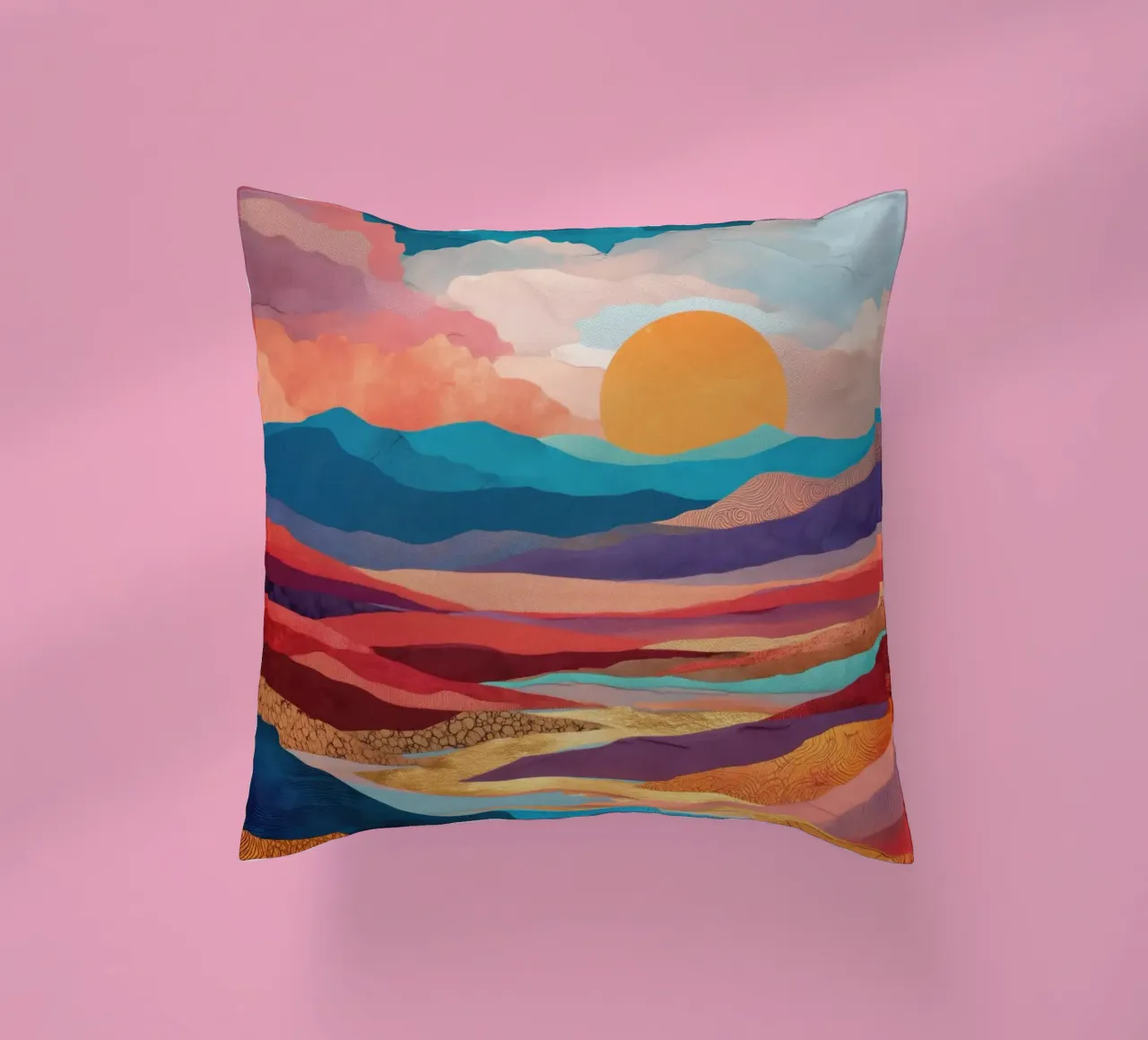 Abstract Colorful Landscape with Golden River and Sunset Sky cuscino da Dune