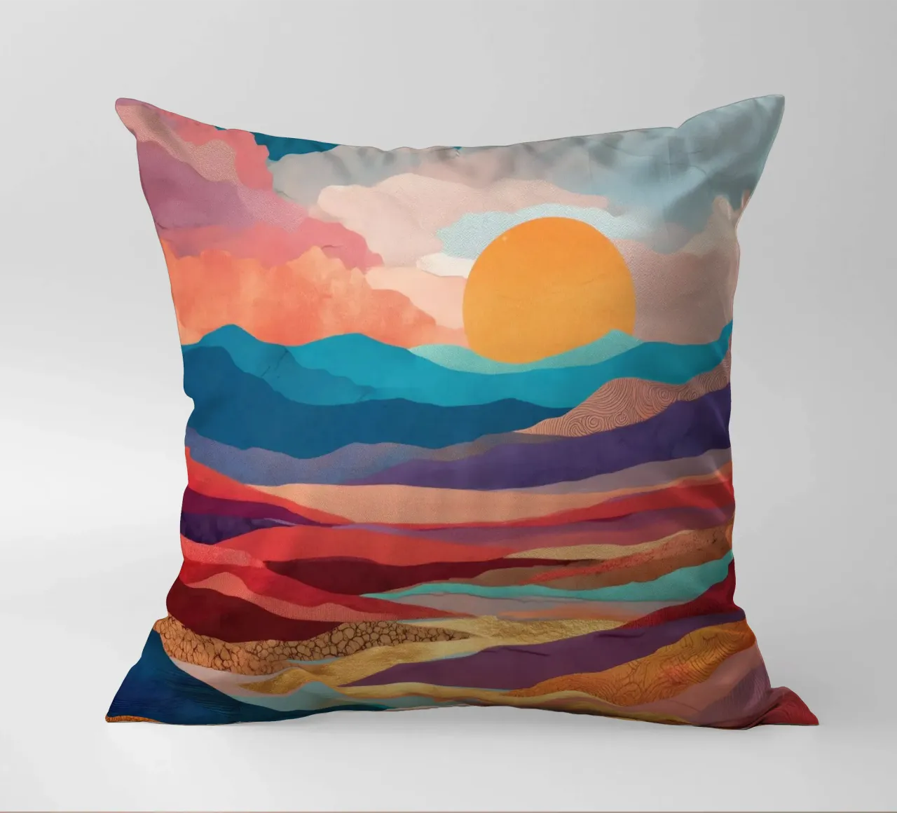 Abstract Colorful Landscape with Golden River and Sunset Sky cuscino da Dune