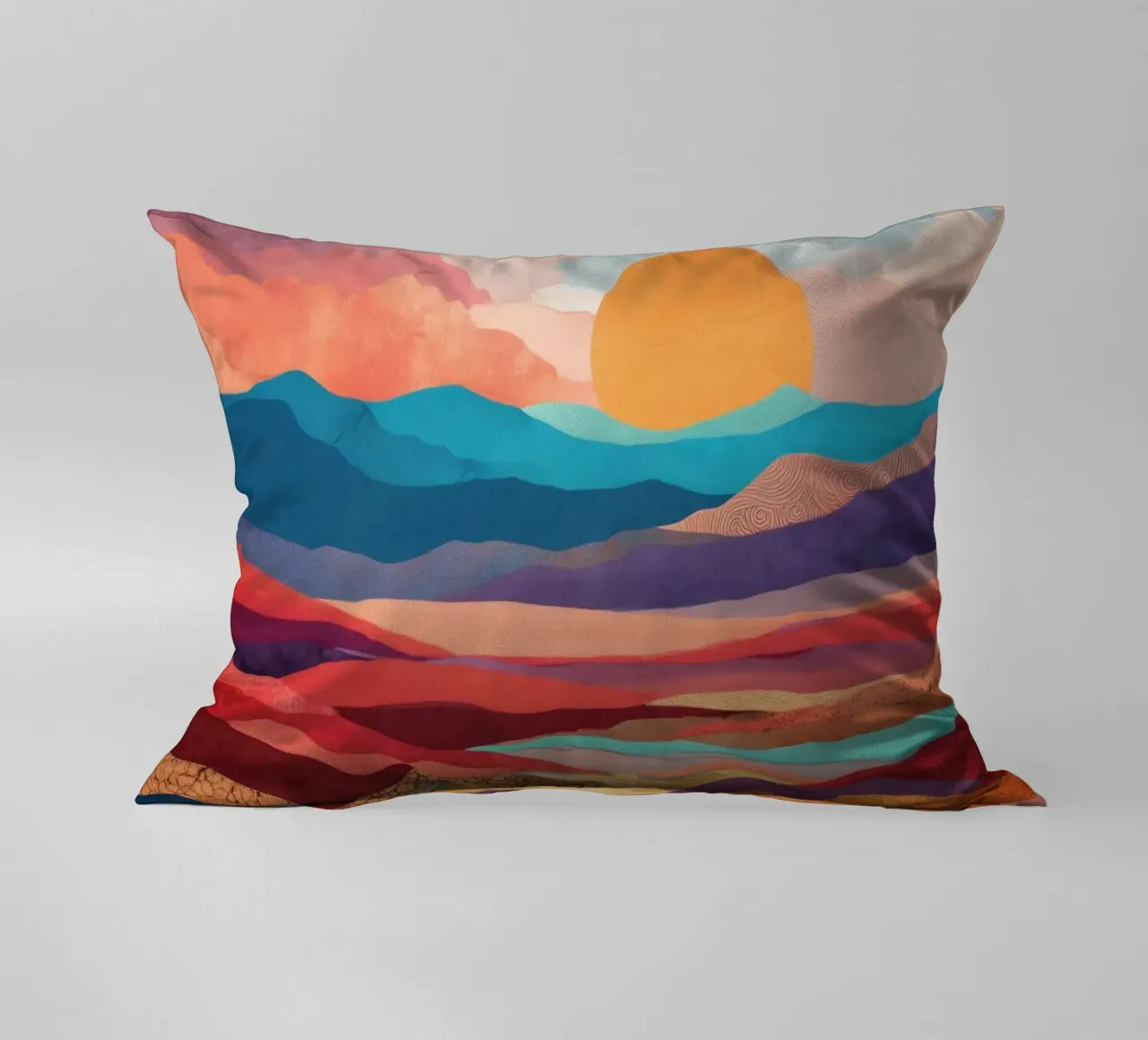 Abstract Colorful Landscape with Golden River and Sunset Sky cuscino da Dune