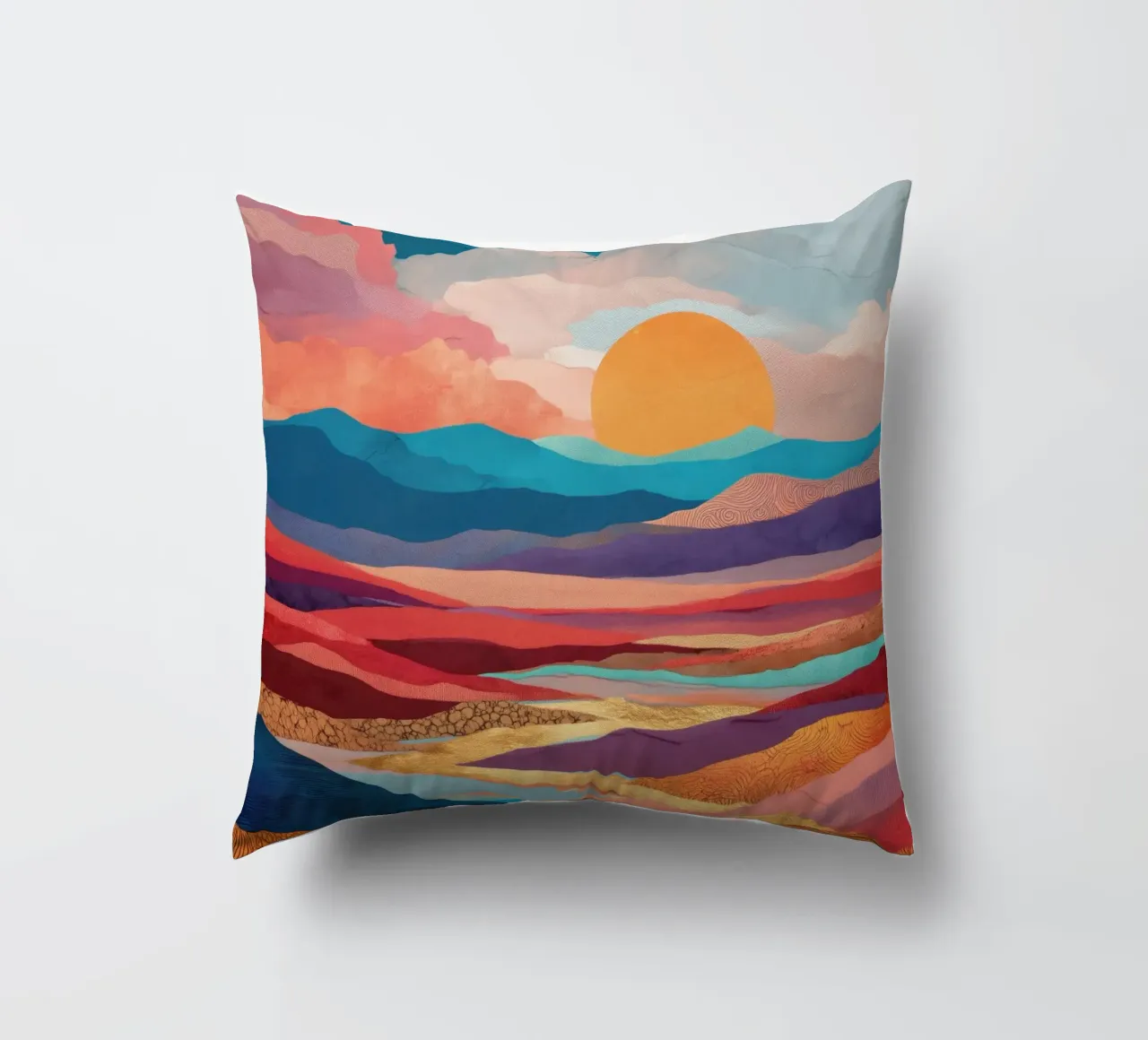 Abstract Colorful Landscape with Golden River and Sunset Sky cuscino da Dune