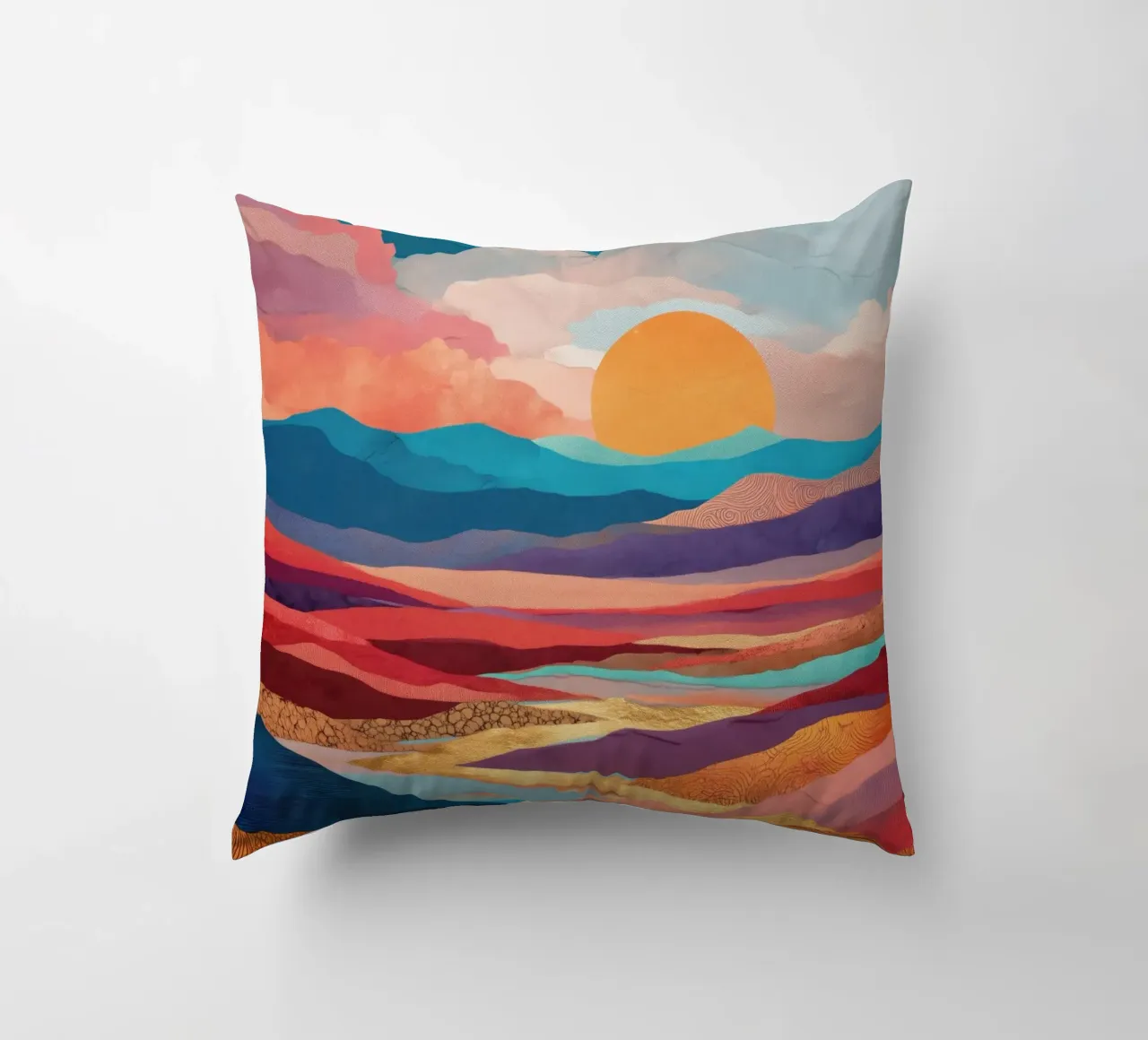 Abstract Colorful Landscape with Golden River and Sunset Sky cuscino da Dune