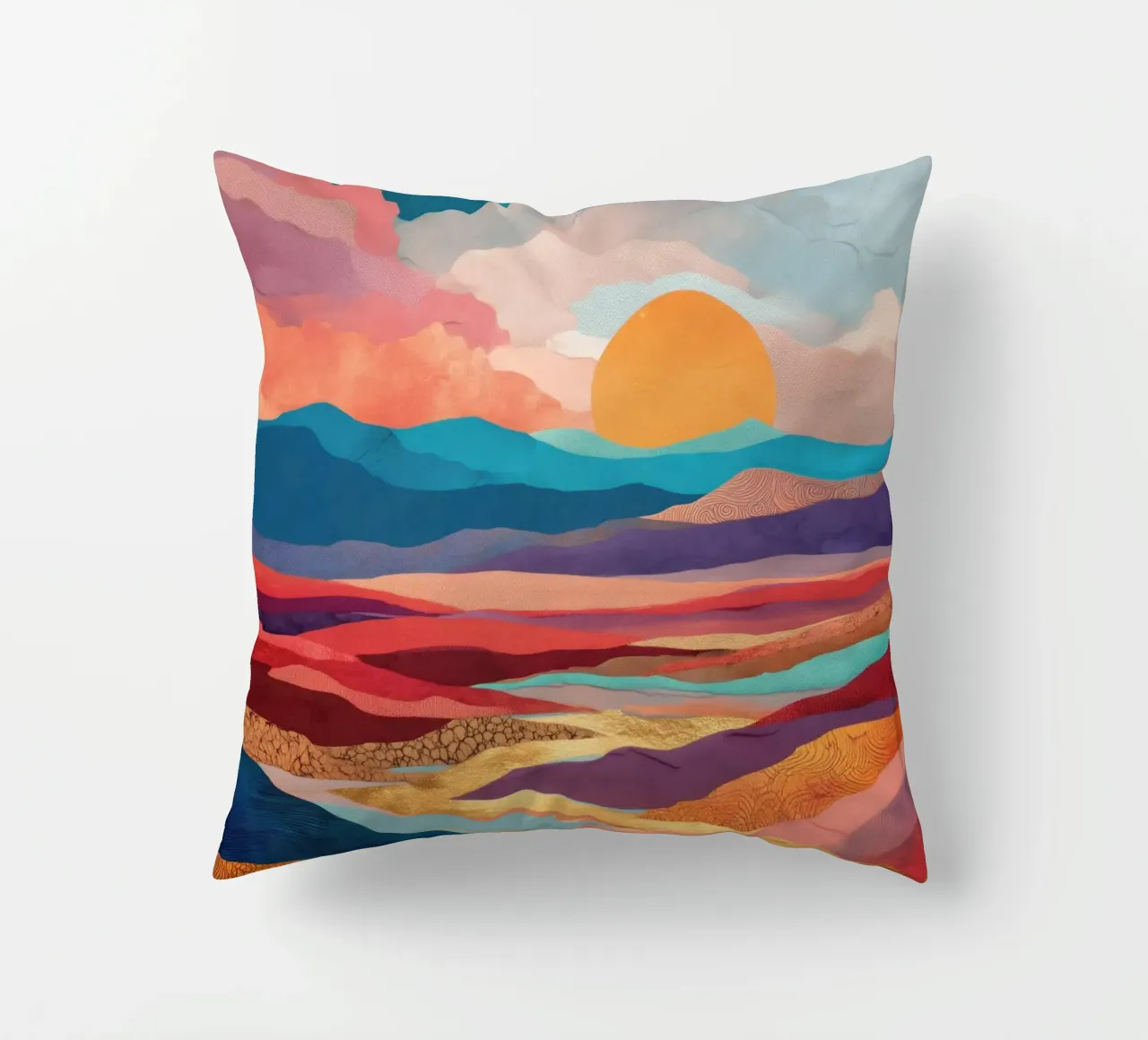 Abstract Colorful Landscape with Golden River and Sunset Sky cuscino da Dune