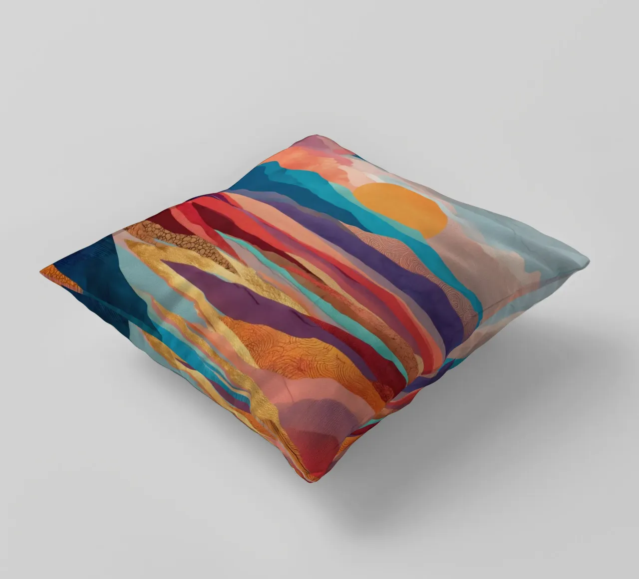 Abstract Colorful Landscape with Golden River and Sunset Sky cuscino da Dune