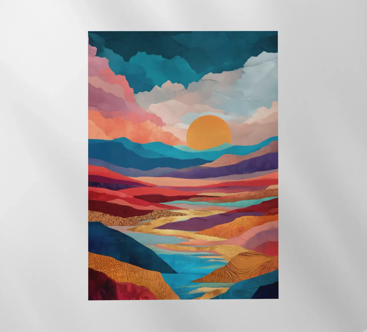Abstract Colorful Landscape with Golden River and Sunset Sky pellicola backlit da Dune