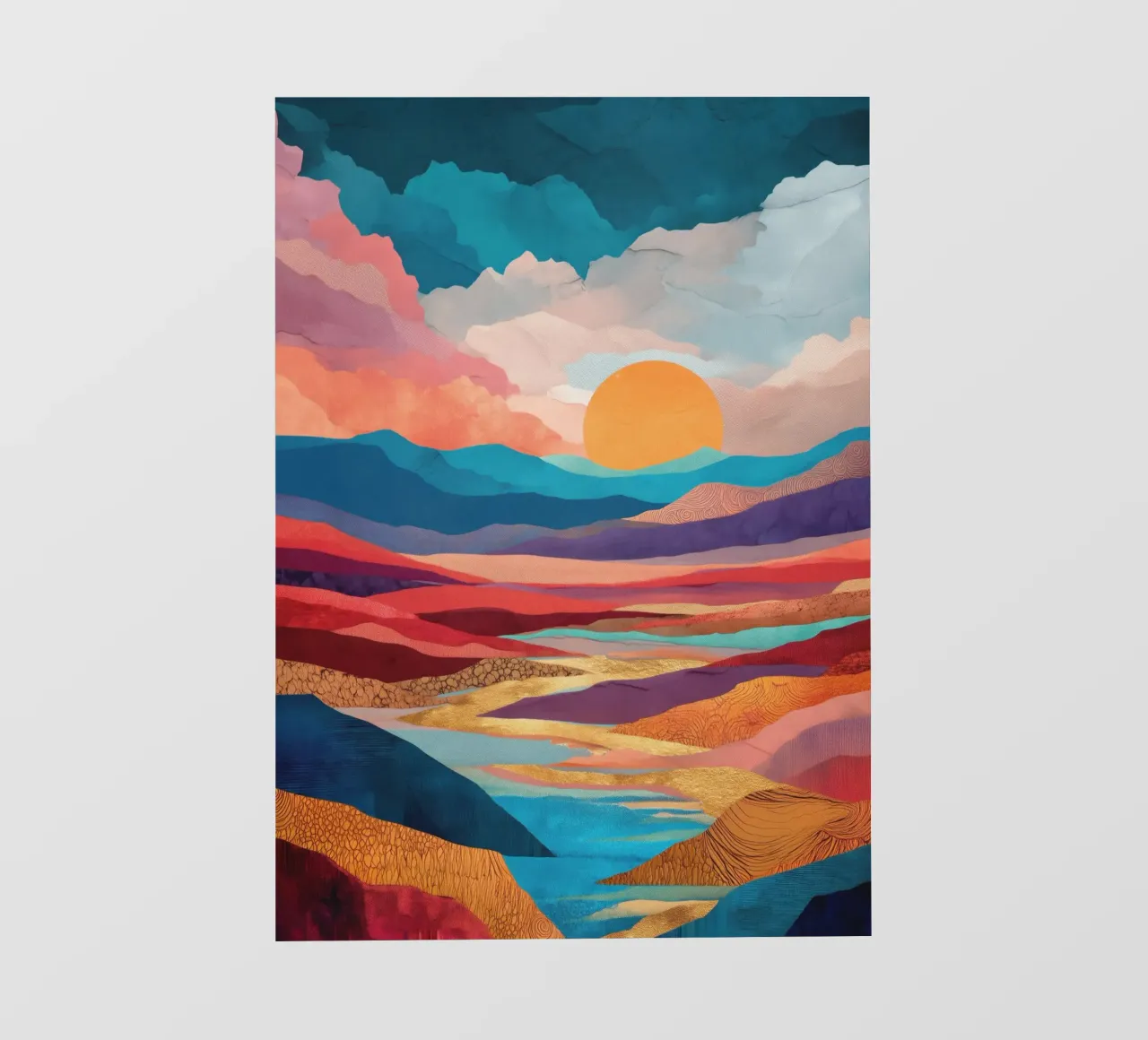 Abstract Colorful Landscape with Golden River and Sunset Sky telo in pvc da Dune