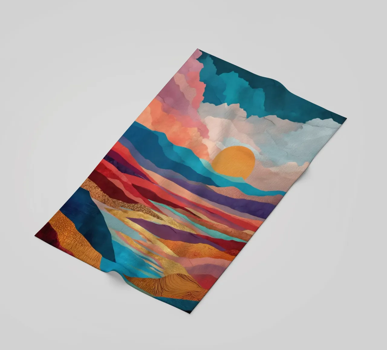 Abstract Colorful Landscape with Golden River and Sunset Sky telo mare da Dune
