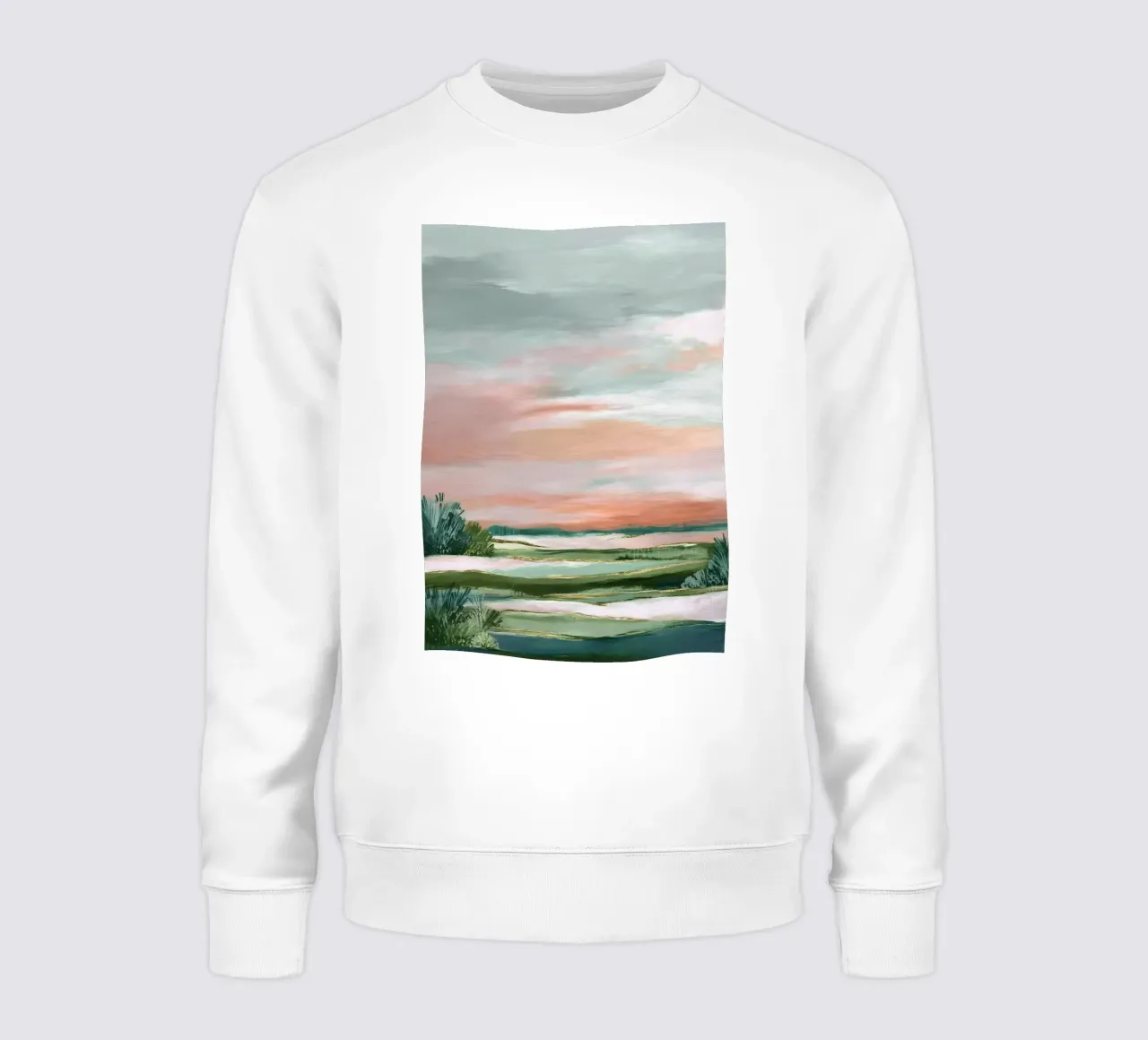 Blush Meadow - Modern Soft Landscape in Green and Rose felpa da Dune
