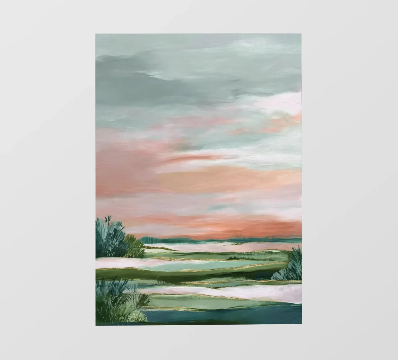 Blush Meadow - Modern Soft Landscape in Green and Rose pellicola backlit da Dune
