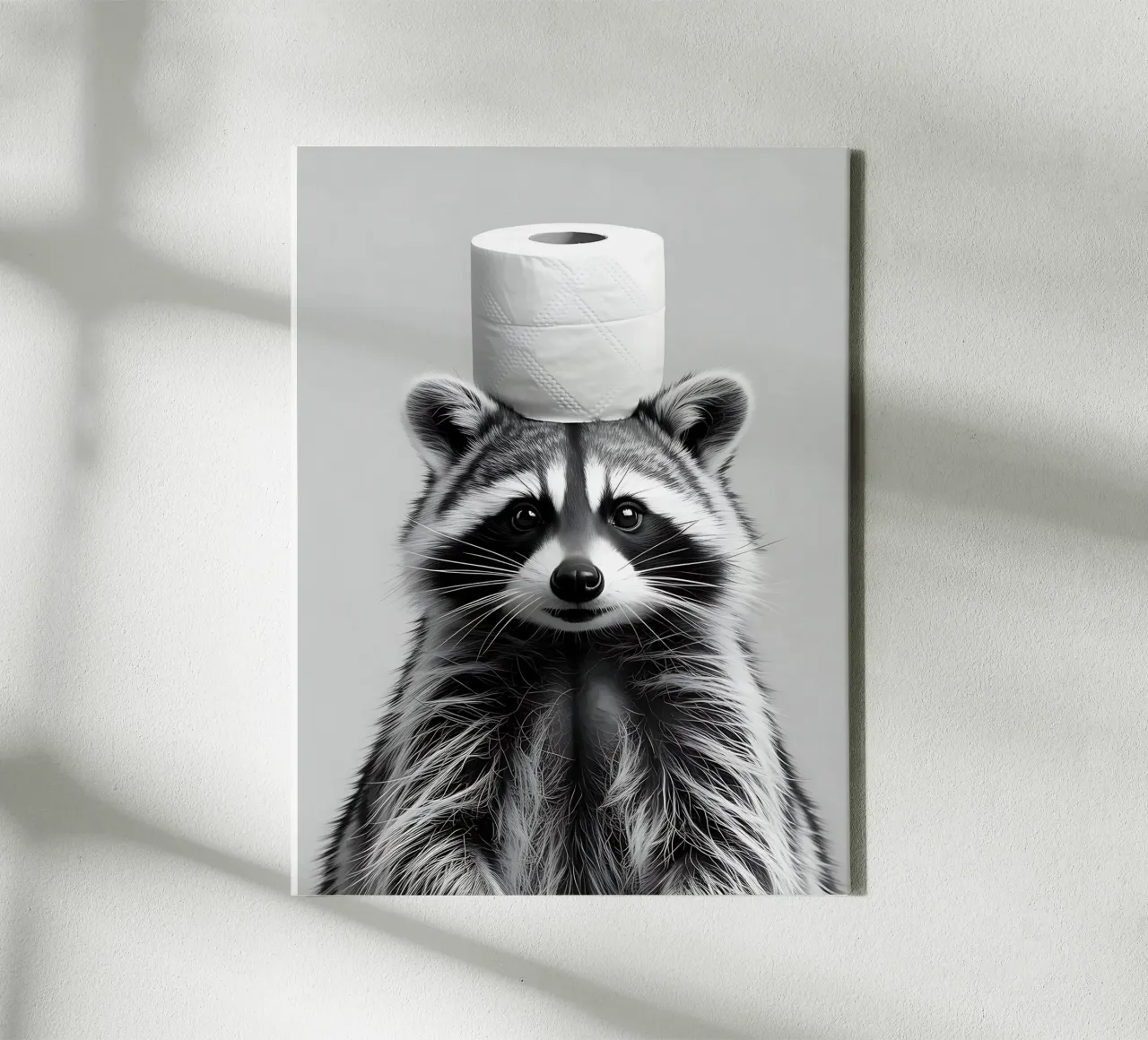 Raccoon and toilet paper canvas with Floater frame by Plain Thoughts