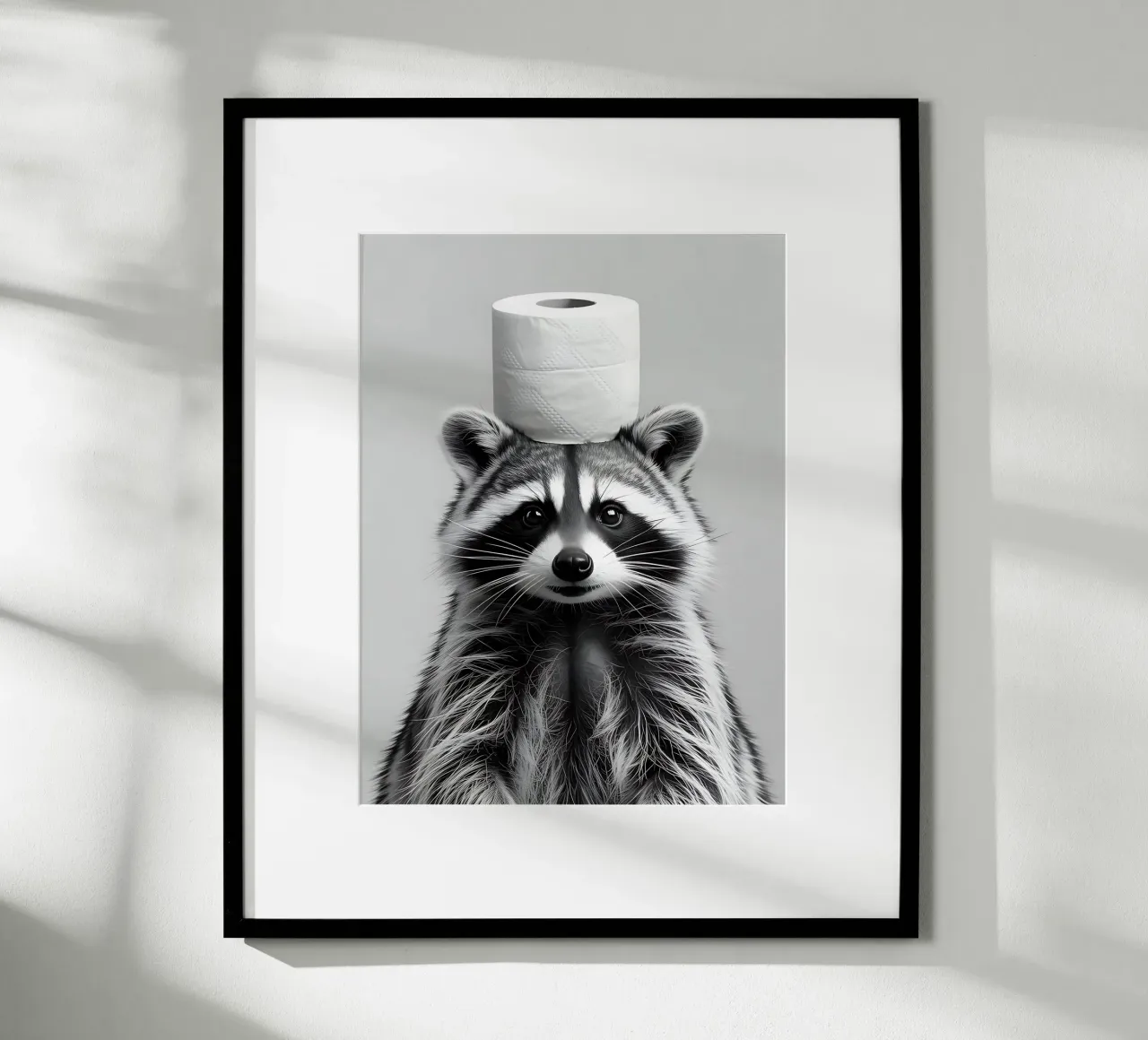 Procione e carta igienica poster con telaio in alluminio da Plain Thoughts