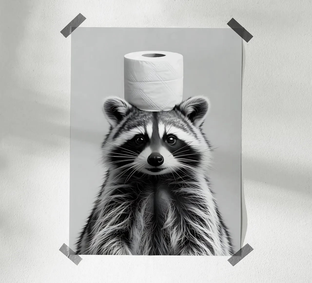 Procione e carta igienica poster con telaio in alluminio da Plain Thoughts