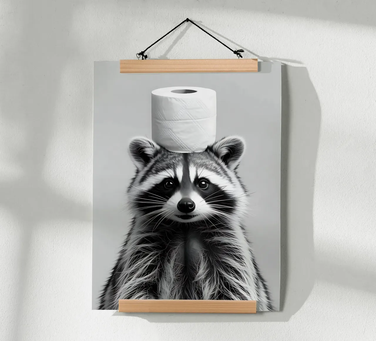 Procione e carta igienica poster con telaio in alluminio da Plain Thoughts