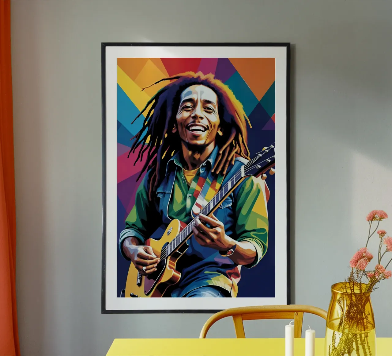 Bob Marley suonare la chitarra wpap art poster con telaio in legno da BONANZA