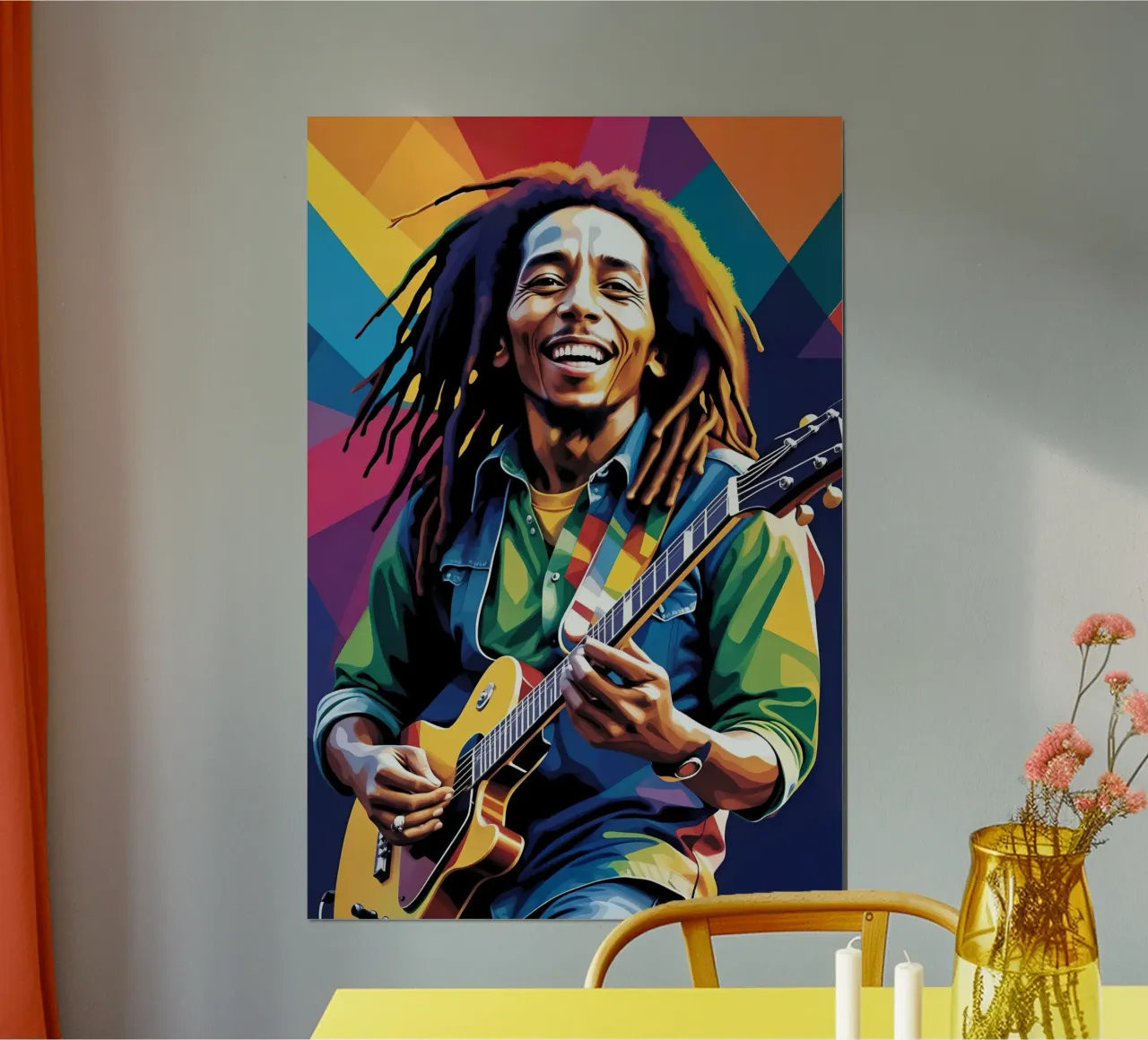 Bob Marley suonare la chitarra wpap art poster con telaio in legno da BONANZA