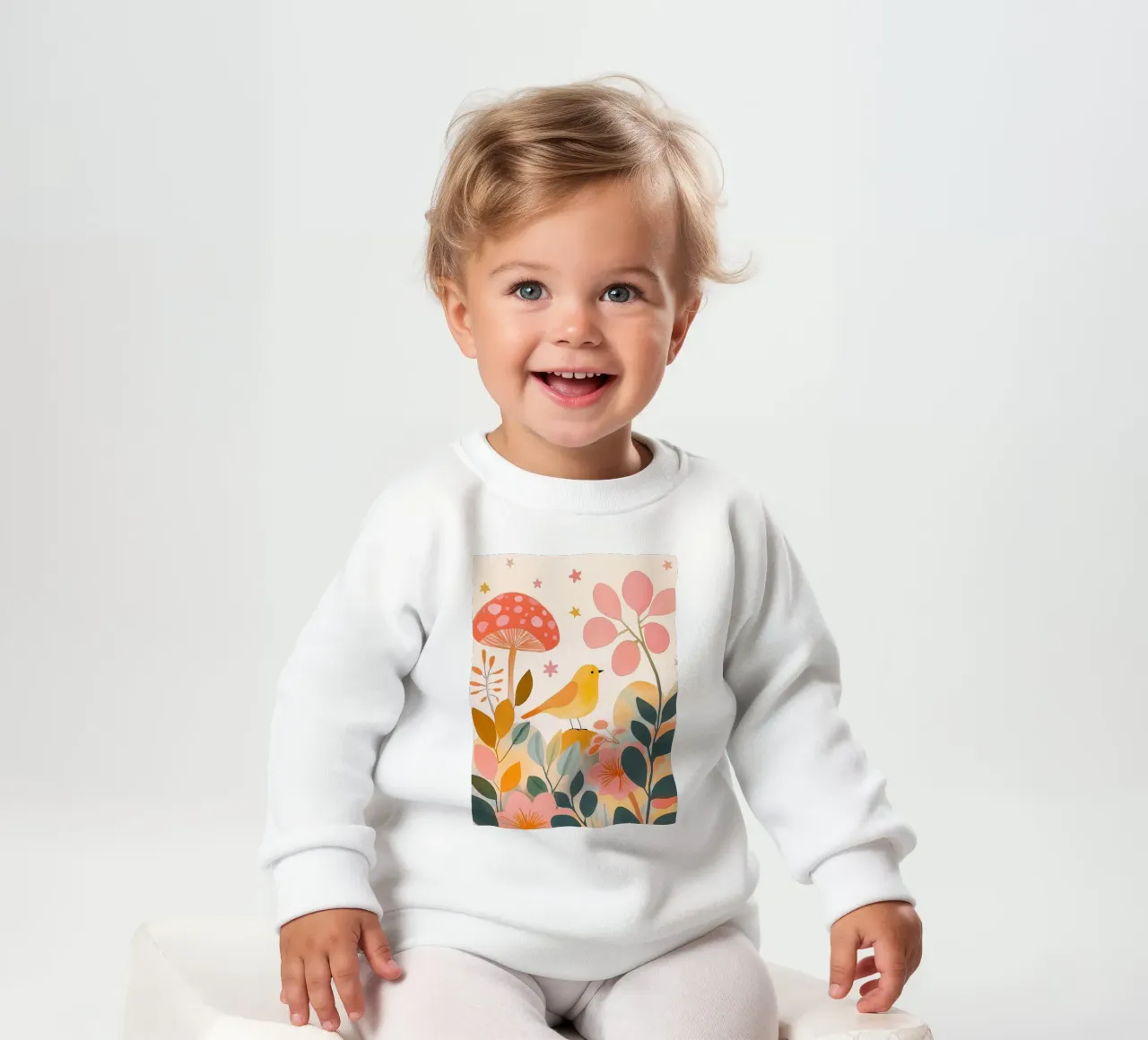 Mignon oiseau jaune dans un jardin de champignons Boho Botanique Automne sweat pour bébé de Gentle Echoes Art