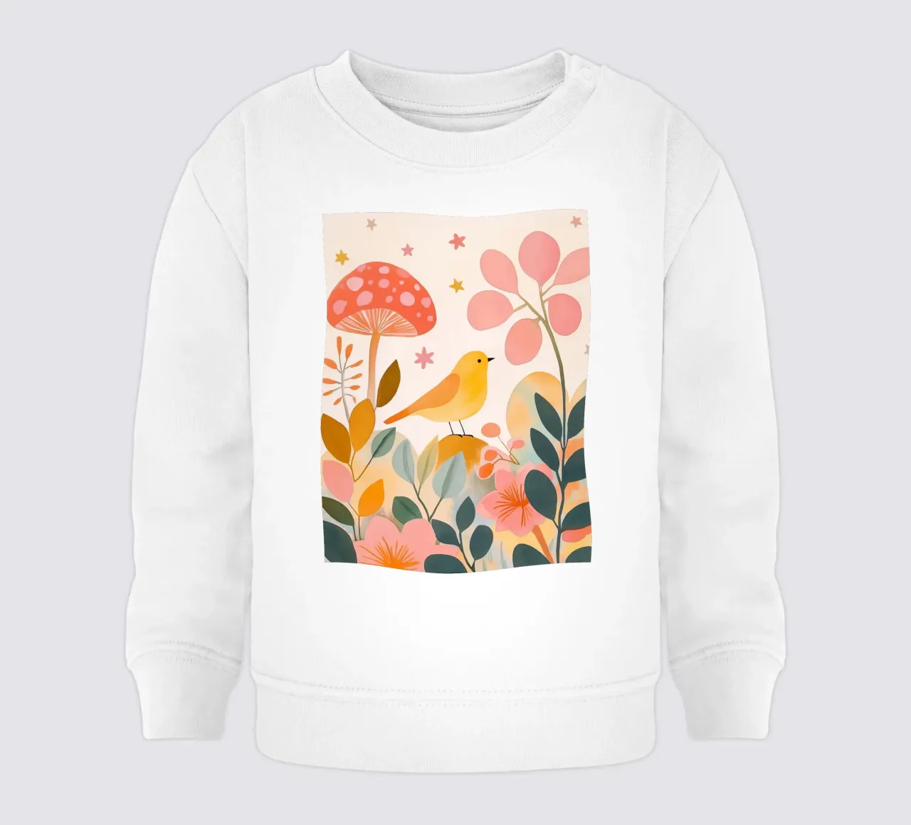 Mignon oiseau jaune dans un jardin de champignons Boho Botanique Automne sweat pour bébé de Gentle Echoes Art