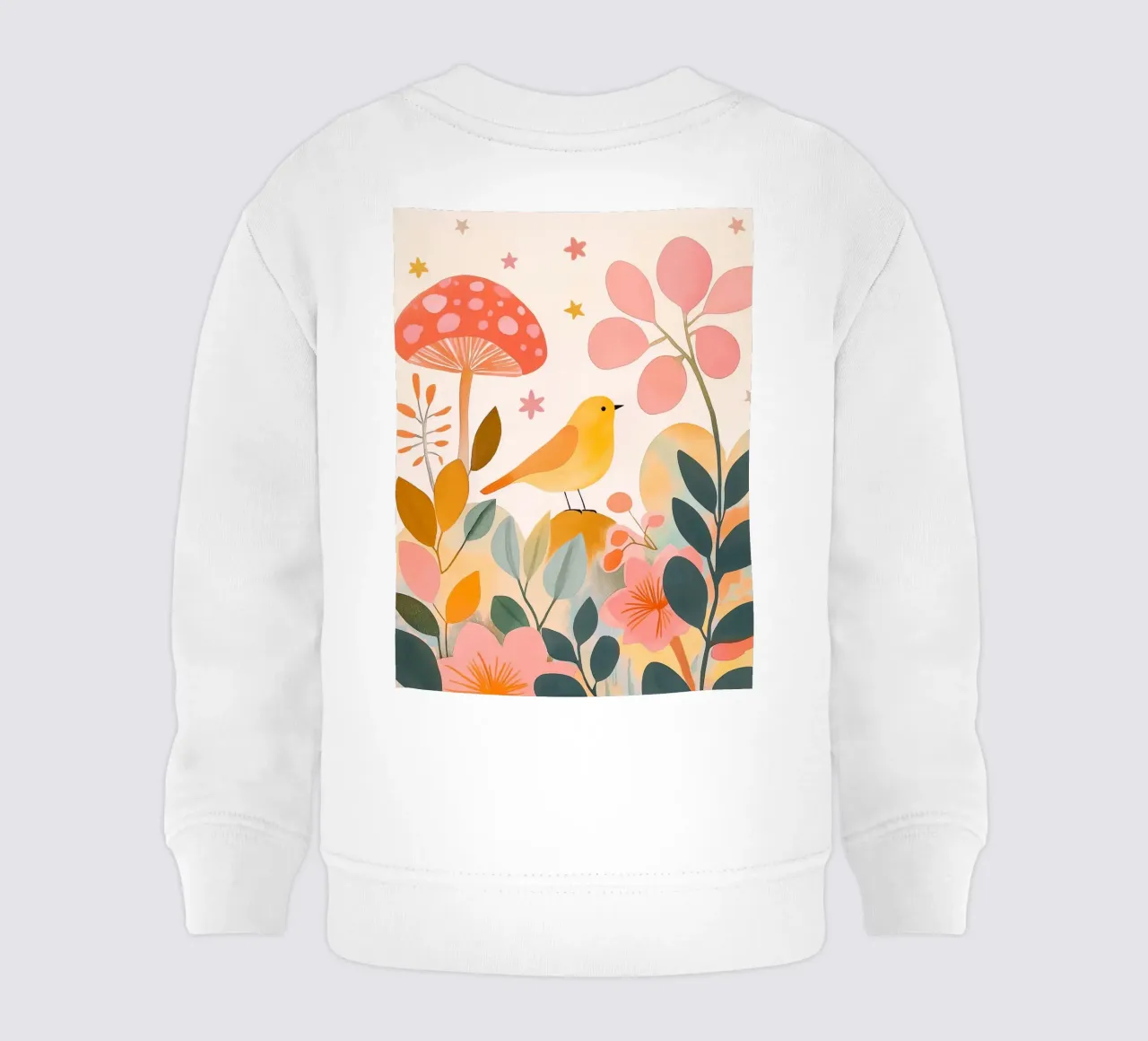 Mignon oiseau jaune dans un jardin de champignons Boho Botanique Automne sweat pour bébé de Gentle Echoes Art