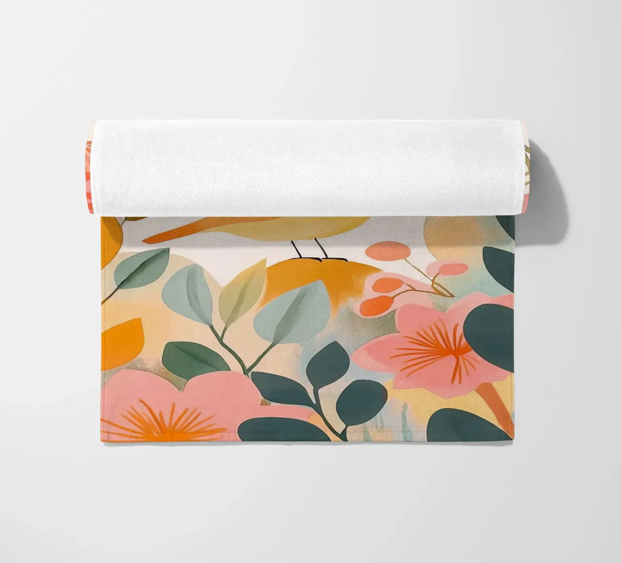 Mignon oiseau jaune dans un jardin de champignons Boho Botanique Automne serviette de plage de Gentle Echoes Art