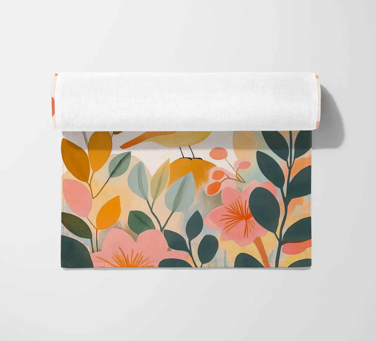 Mignon oiseau jaune dans un jardin de champignons Boho Botanique Automne serviette de plage de Gentle Echoes Art