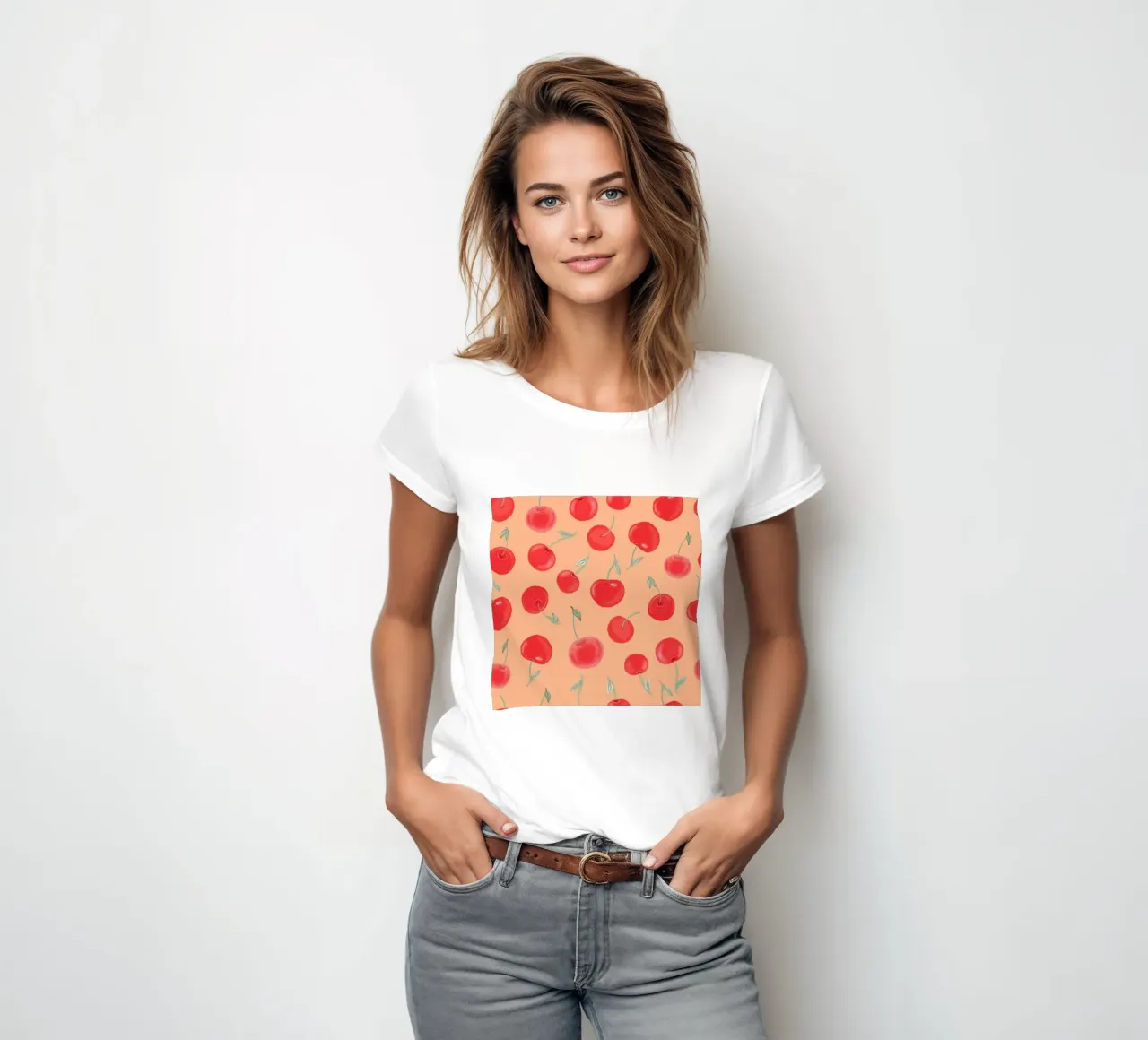 Modello Berry Burst color arancio fragola t-shirt da donna da gulsengunel