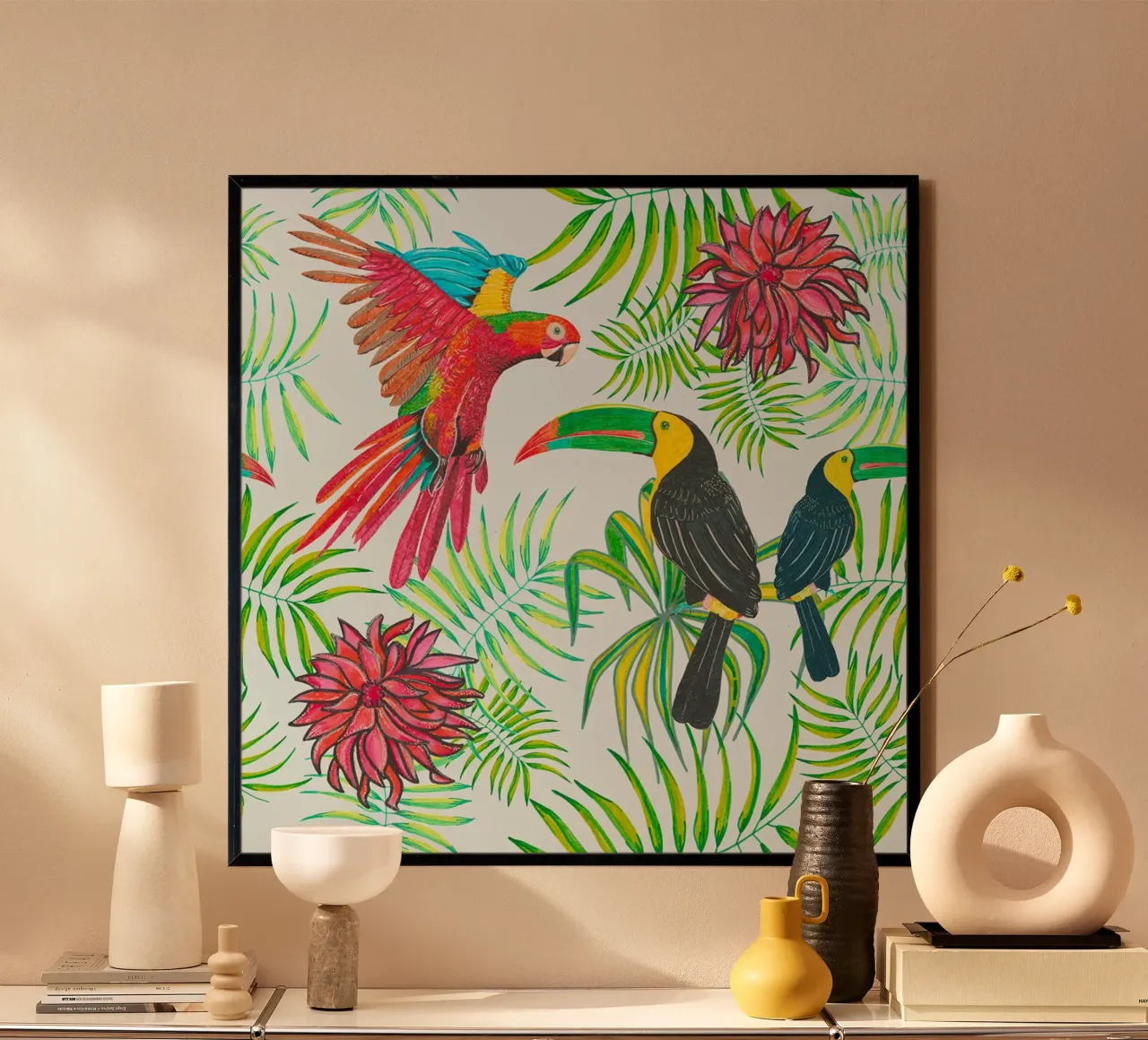 Regno animale uccelli tropicali poster con telaio in legno da gulsengunel
