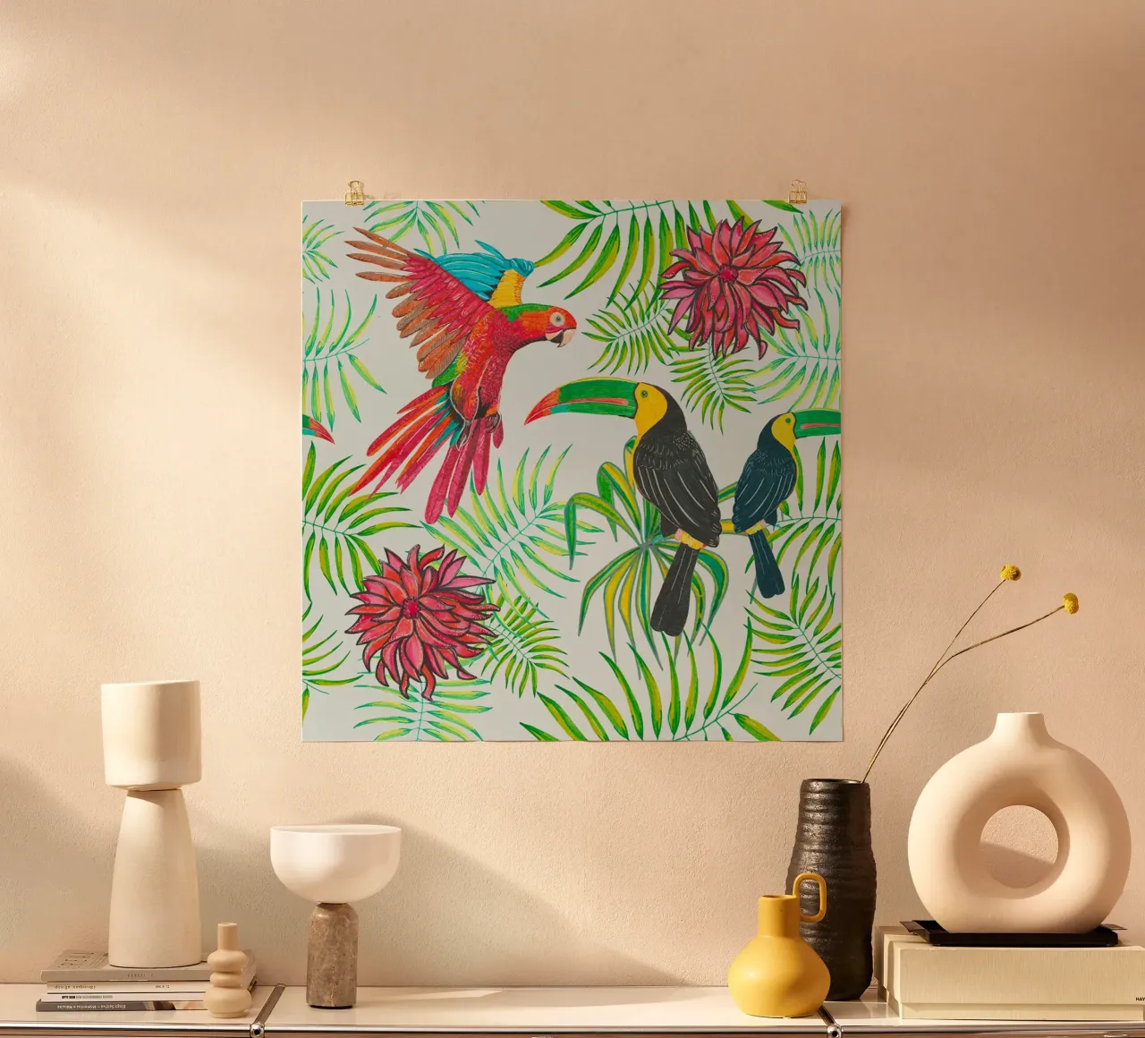 Regno animale uccelli tropicali poster con telaio in legno da gulsengunel