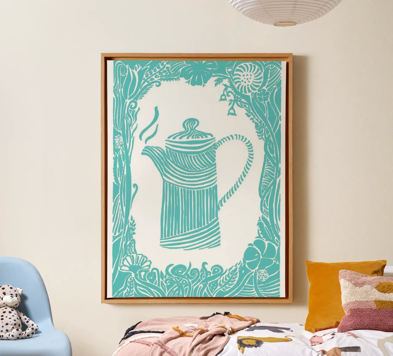 Pensieri di caffè - turchese tela con Cornice a cassetta da PaperLine Art