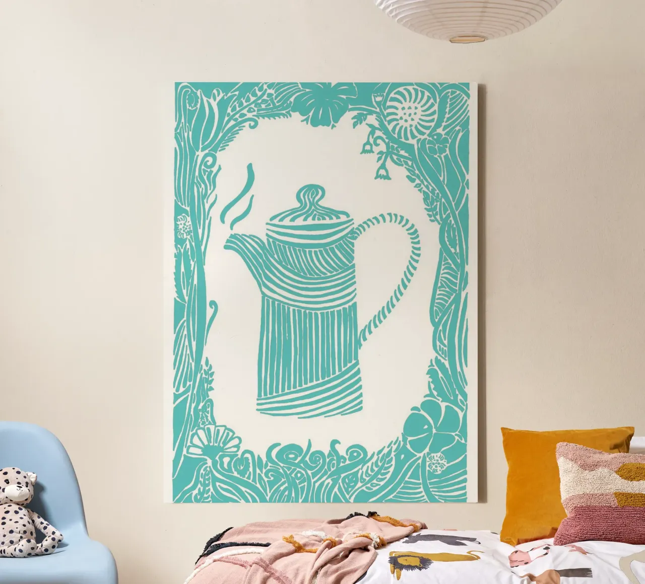 Pensieri di caffè - turchese tela con Cornice a cassetta da PaperLine Art