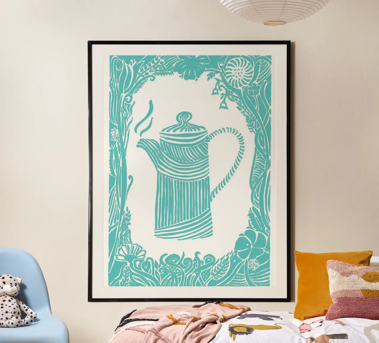 Pensieri di caffè - turchese poster da PaperLine Art
