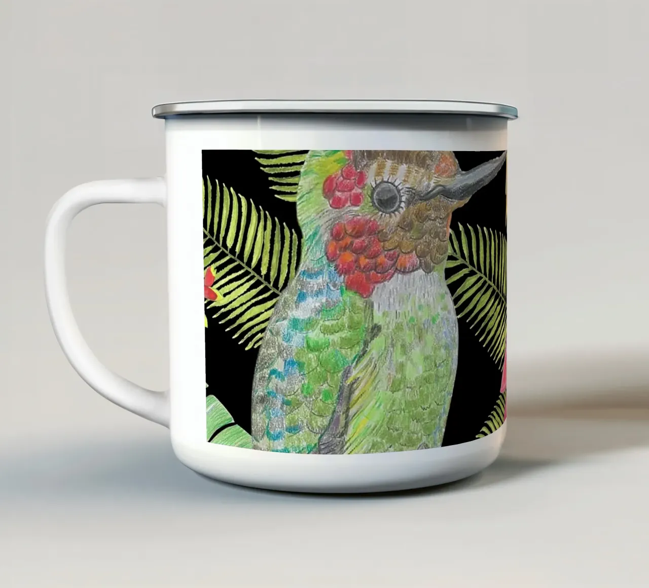 Colibrì disegnato a mano tazza in smalto da gulsengunel