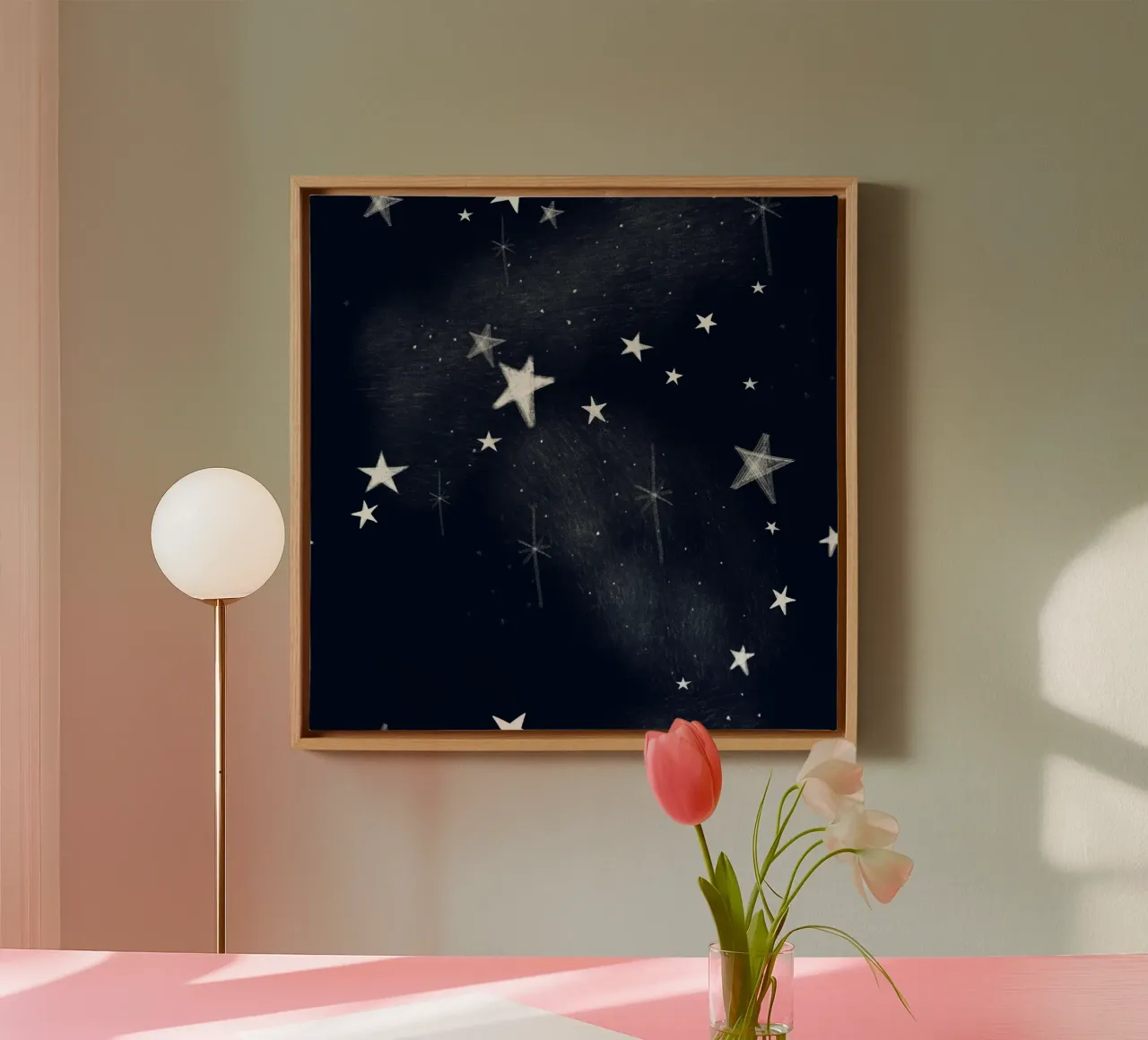 Luz de las estrellas en Navidad lienzo con Marco flotante de gulsengunel