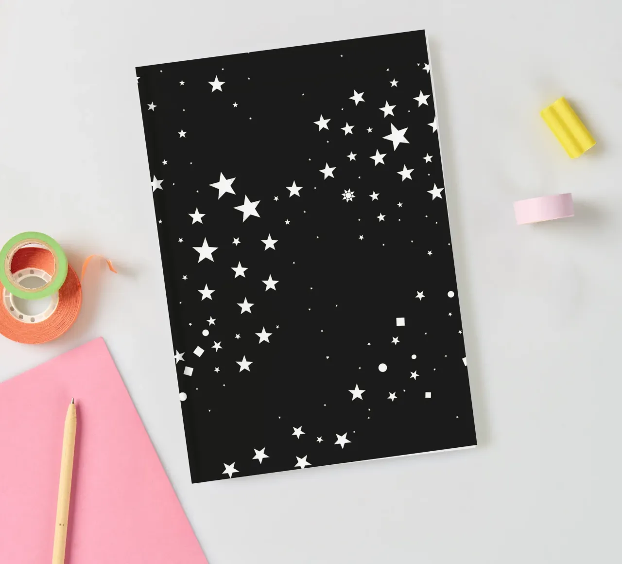 Hand drawn doodle stars and square dots notebook by gulsengunel