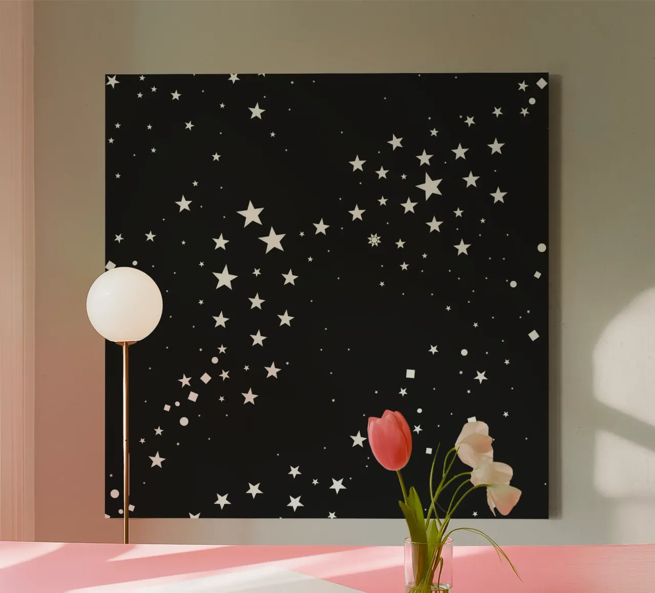 Hand drawn doodle stars and square dots canvas with Floater frame by gulsengunel