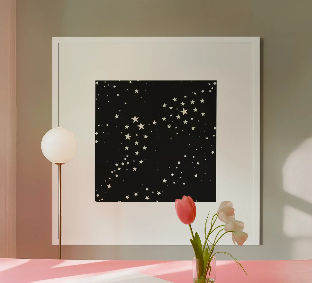 Étoiles et points carrés dessinés à la main poster de gulsengunel