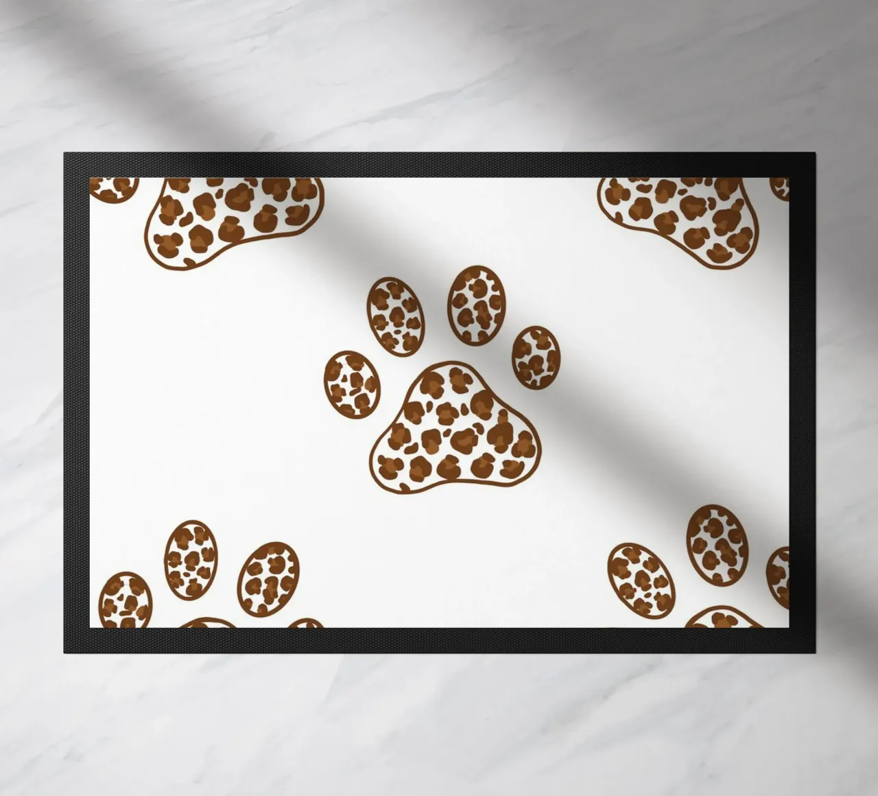Made of leopard pattern with paw prints doormat by gulsengunel
