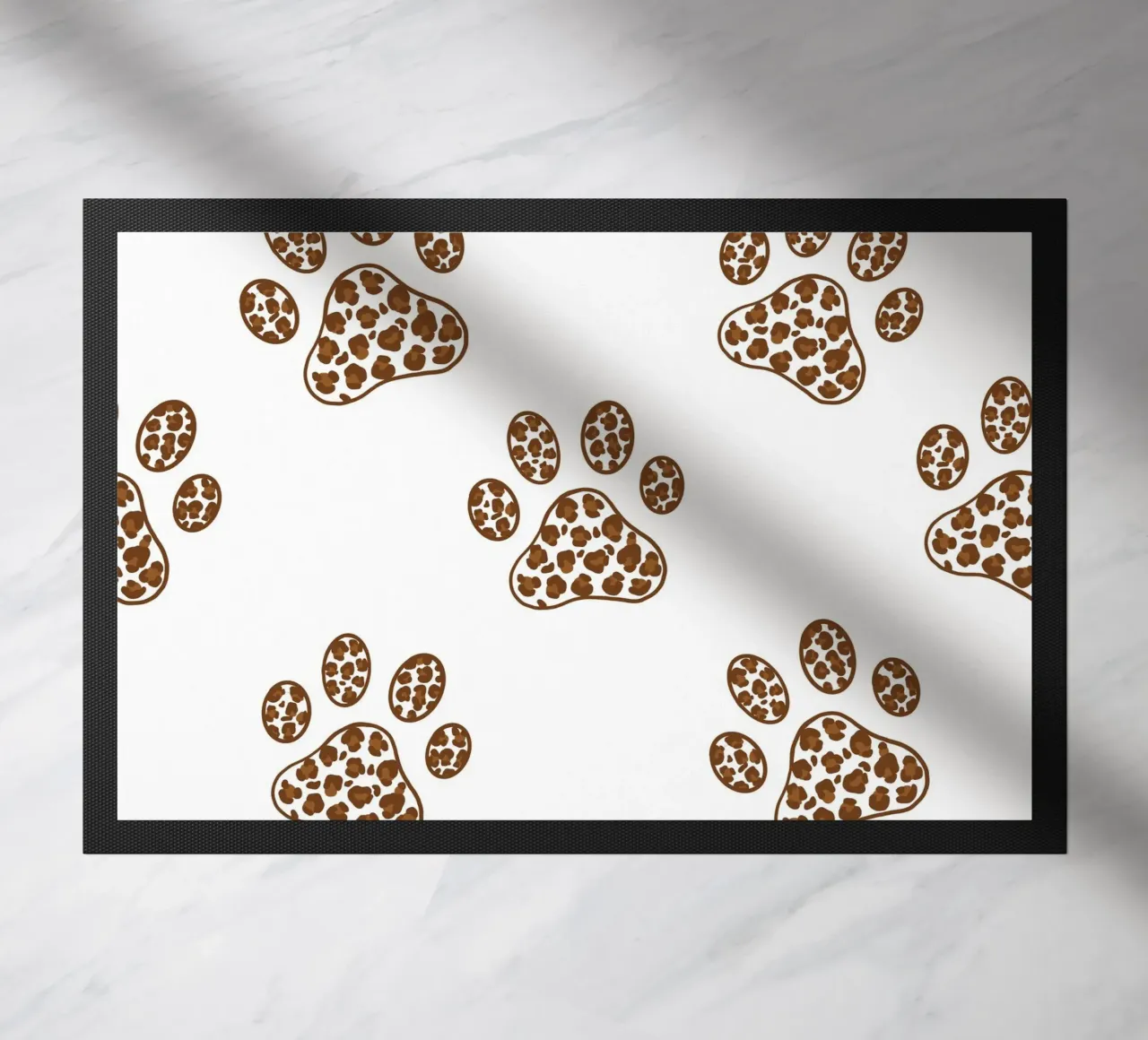 Made of leopard pattern with paw prints doormat by gulsengunel