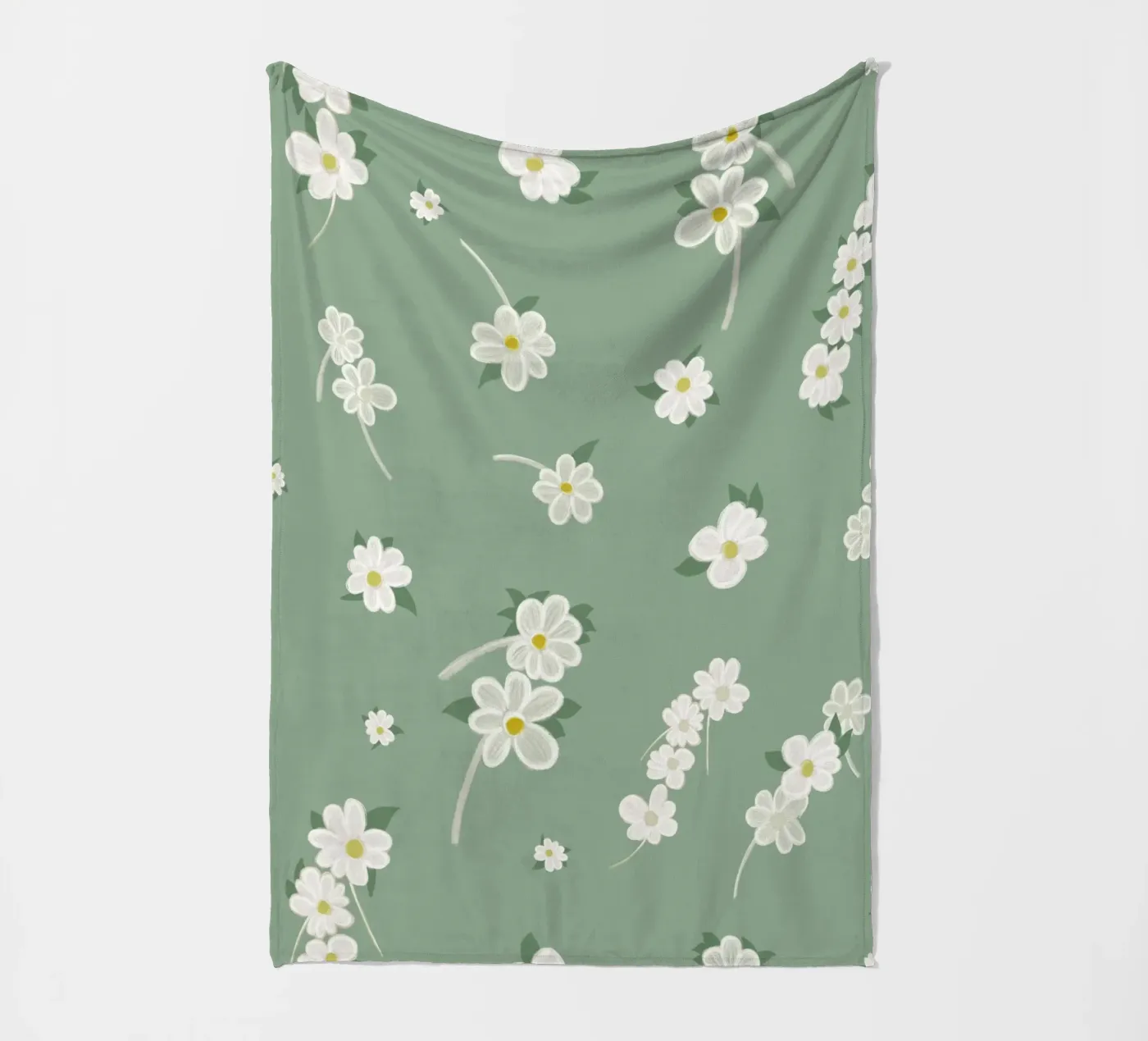 Daisies green background pattern fleece blanket by gulsengunel