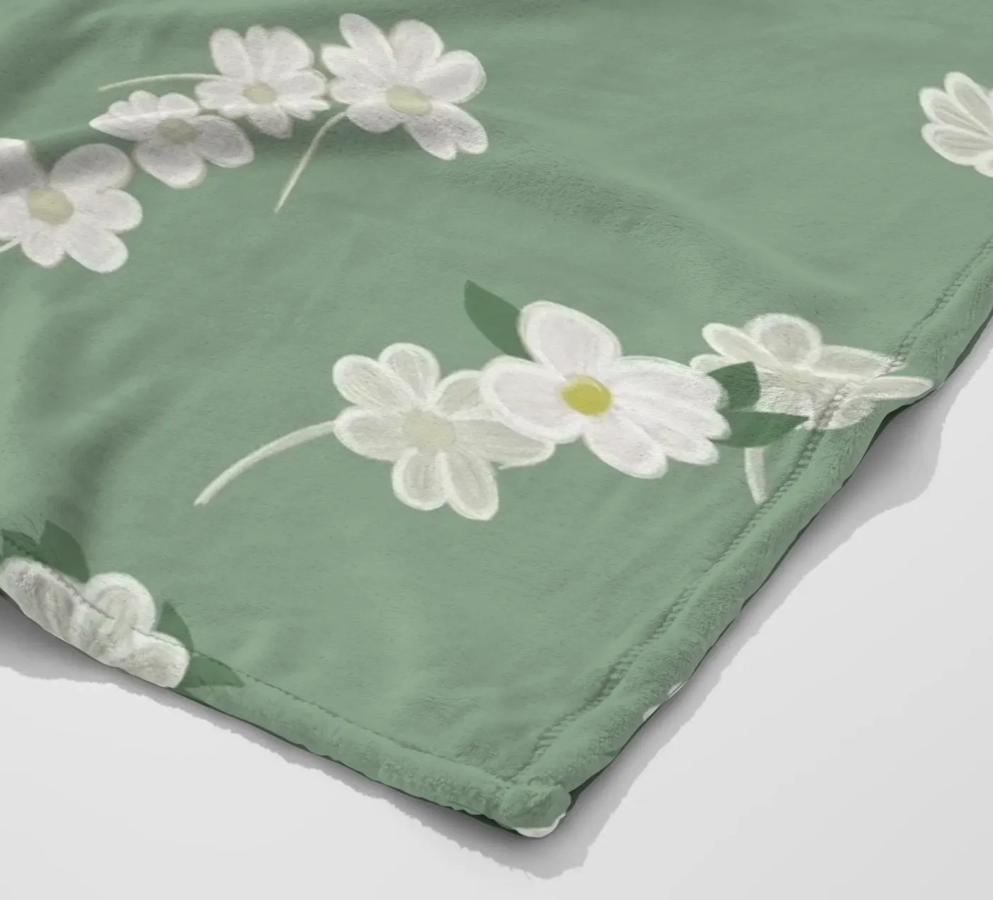 Daisies green background pattern fleece blanket by gulsengunel