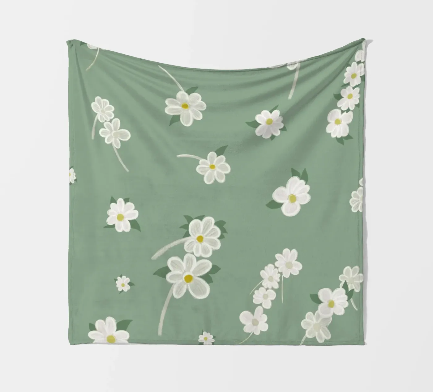 Daisies green background pattern fleece blanket by gulsengunel
