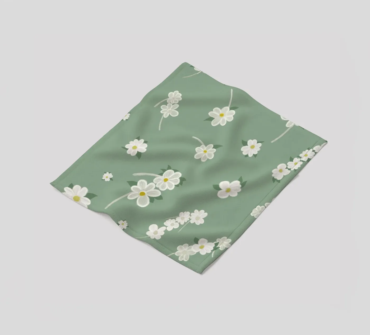 Daisies green background pattern fleece blanket by gulsengunel