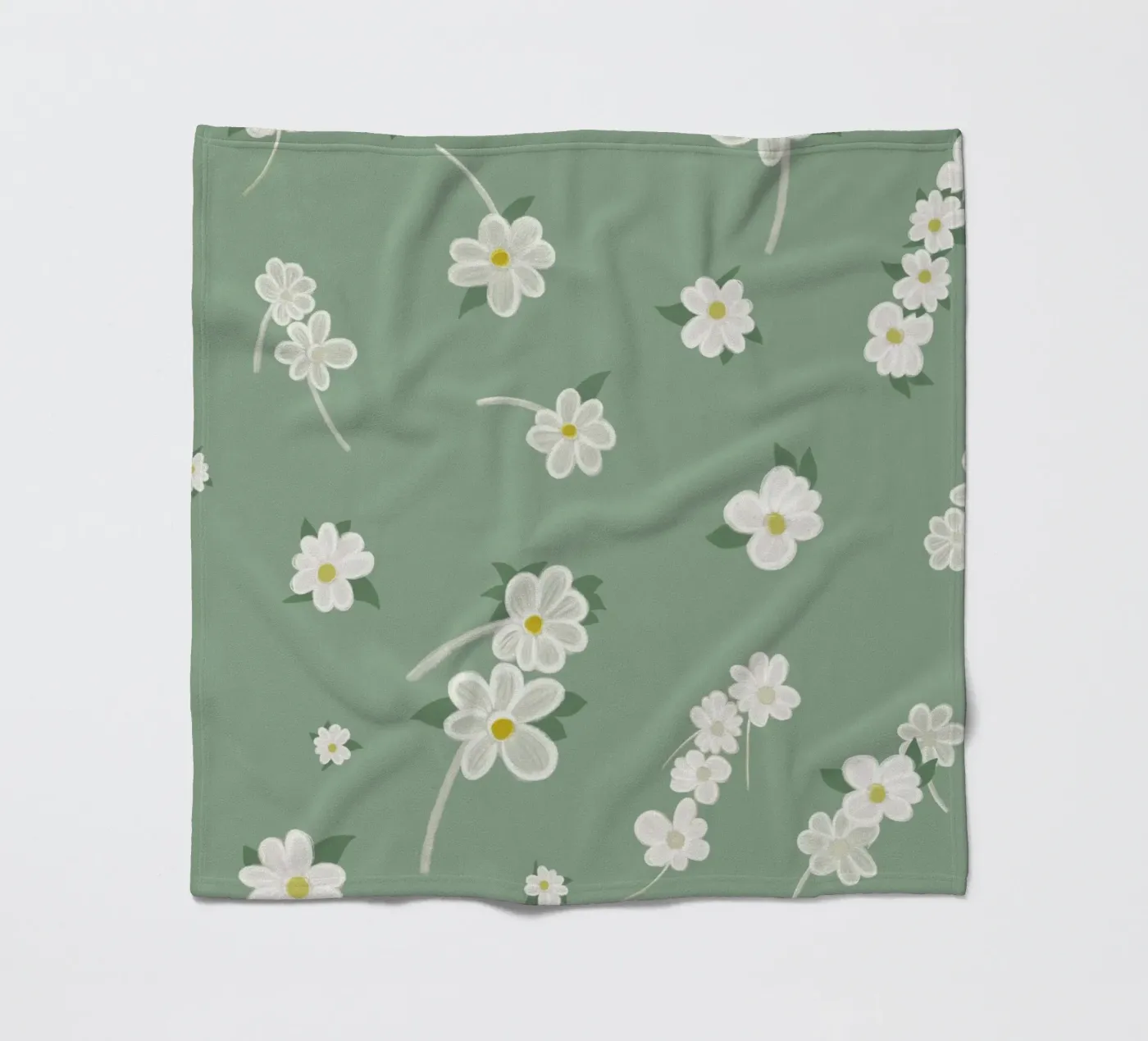 Daisies green background pattern fleece blanket by gulsengunel