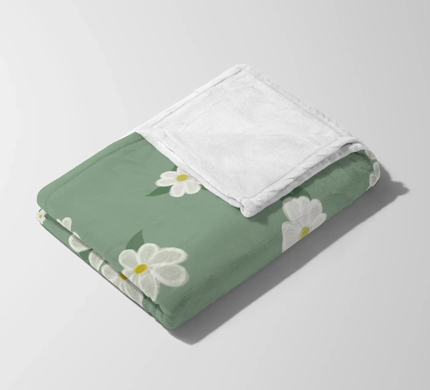 Daisies green background pattern fleece blanket by gulsengunel